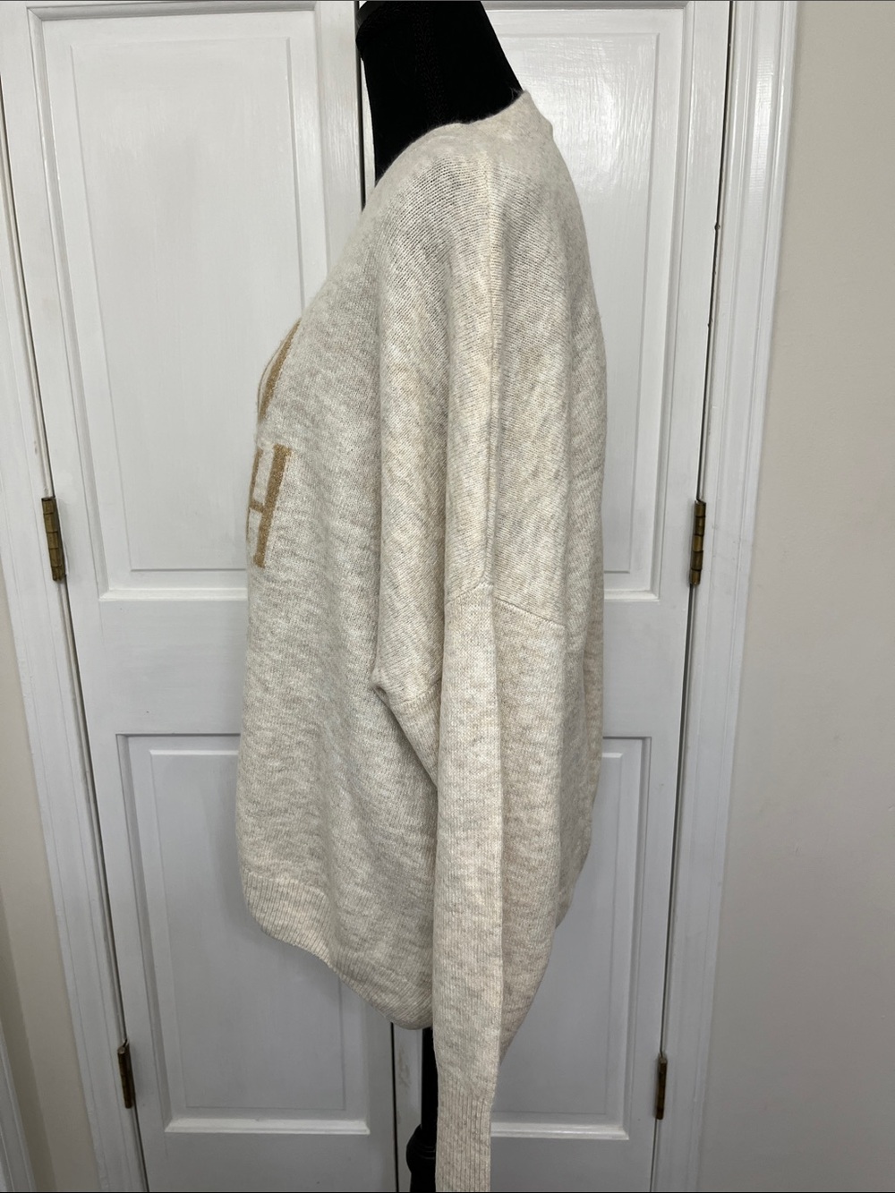 Vince Camuto Cream Sweater with Gold Text - Picture 3 of 5